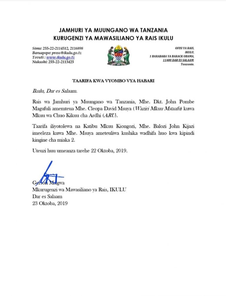 Msuya kuongoza ARU kwa kwa kipindi cha Pili