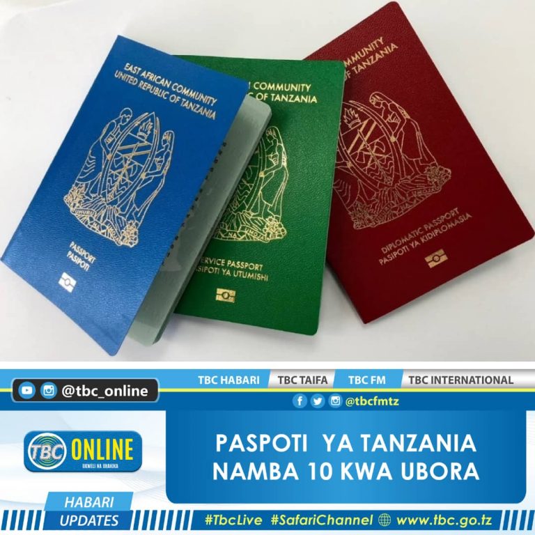 Paspoti ya Tanzania yaingia kumi bora barani Afrika.