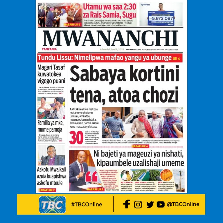 YALIYOMO KWENYE KURASA ZA MAGAZETI JUNI 02.2022