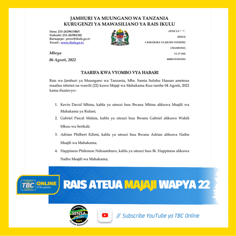 Rais ateua majaji wapya 22