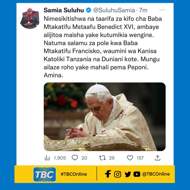 Rais Samia aomboleza kifo Papa Benedict