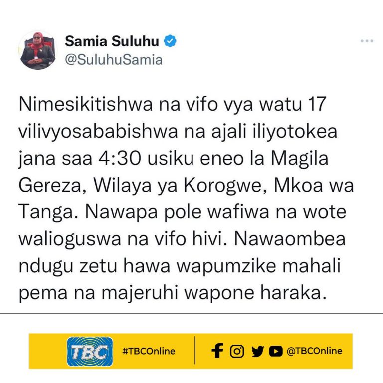 Rais Samia atoa pole vifo vya watu 17